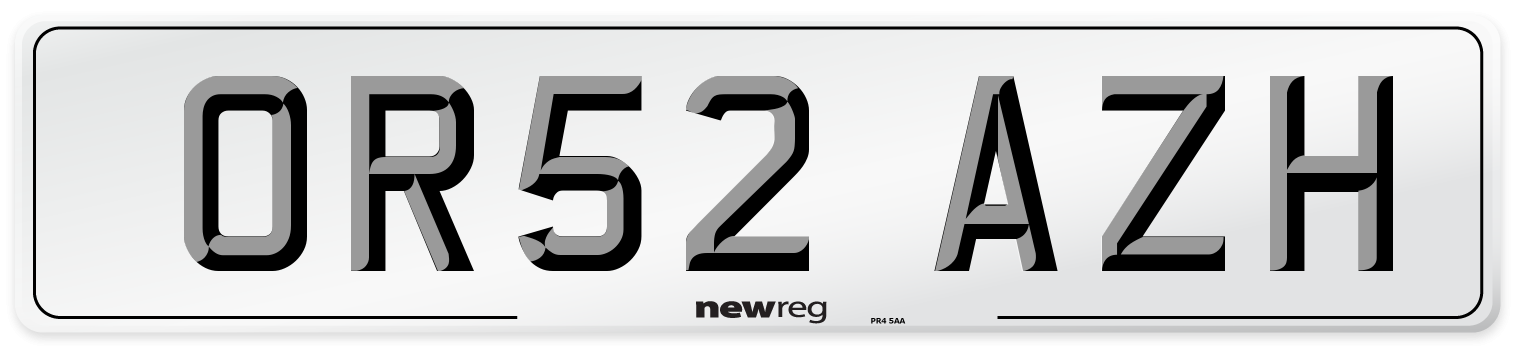 OR52 AZH Number Plate from New Reg
